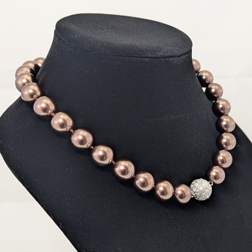 Patty Tobin 14mm Brandy Chocolate Shell Pearl Necklace Estate 130g • 925 Silver - Picture 8 of 11